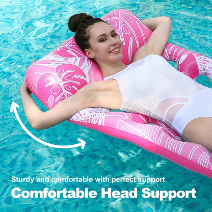 LUSTERMOON Inflatable large pool float for adults, pool chair float and lounger with cup holders for summer, pool, lake, beach, 2 pieces (blue + pink)