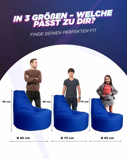 PATCH HOME Gamer Chair Beanbag in 2 sizes and 25 XXL - 80cm diameter, 30cm seat height, 90cm height Blue