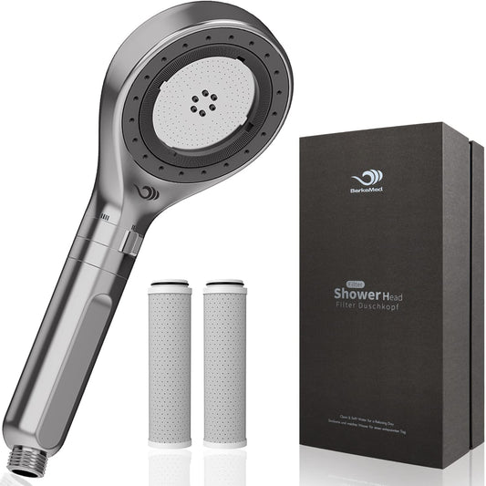 BerkeMed shower filter with pressure boost and three water spray modes, ACF activated carbon filter.