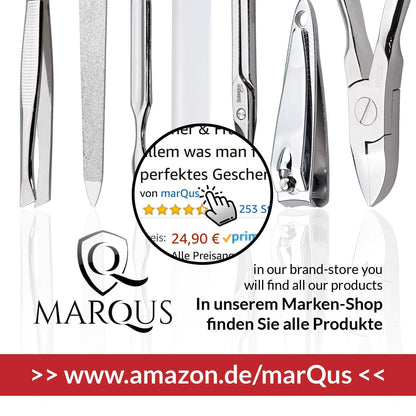 marQus Solingen Mega Manicure Pedicure Set 12 Pieces - Nail kit for men and women with everything you need for nail care, in a high-quality genuine leather case, Dark Blue