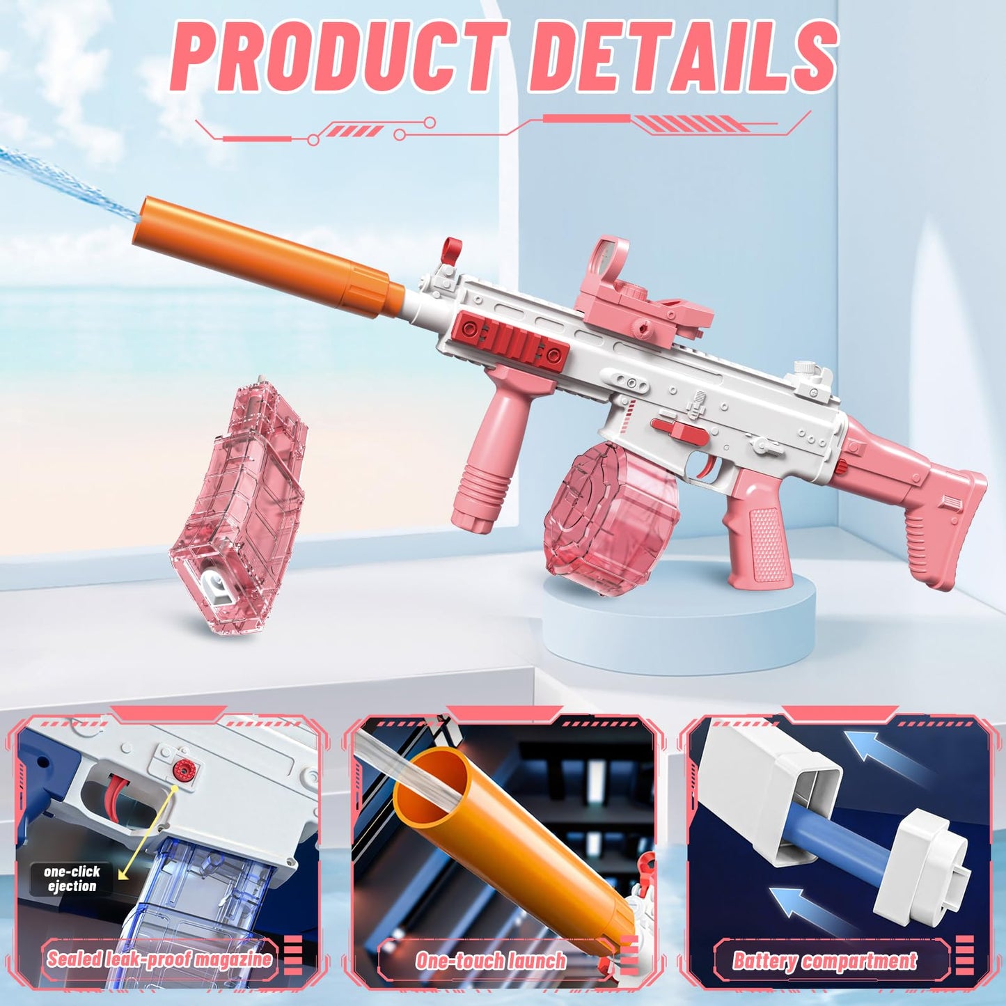 Electric water gun Very powerful water machine gun with rechargeable battery Squirt Gun Water Toy up to 20ft, Outdoor Water Gun shooting game for adults and kids (Pink)