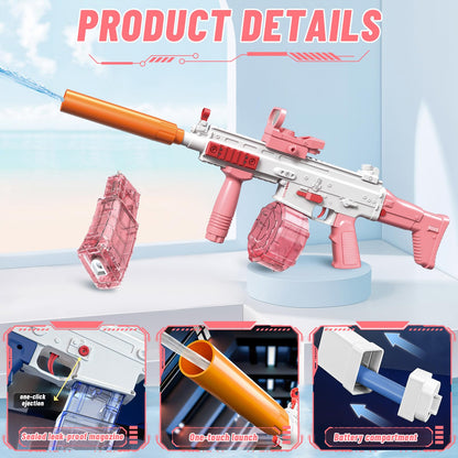 Electric water gun Very powerful water machine gun with rechargeable battery Squirt Gun Water Toy up to 20ft, Outdoor Water Gun shooting game for adults and kids (Pink)