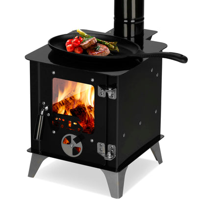 ECOfoxx Outdoor Stove TINY with hotplate, tent stove, patio stove, camping stove, outdoor fireplace, garden stove