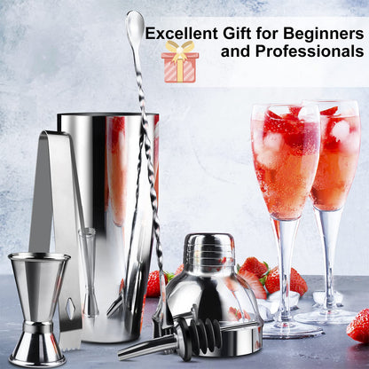 Cocktail Shaker Set | 304 Stainless Steel Cocktail Mixing Set | 750ml Cocktail Mixer 8 Piece Bartender Gift Set with Cocktail Accessories - Measuring Cup and Bar Spoon Ideal for Home & Bar