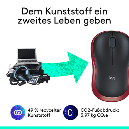 Logitech M185 Wireless Mouse, 2.4 GHz with USB Nano Receiver, 12 Months Battery Life, 1000 DPI Optical Tracking, For Left and Right Handers, Compatible with PC, Mac, Laptop - Red.