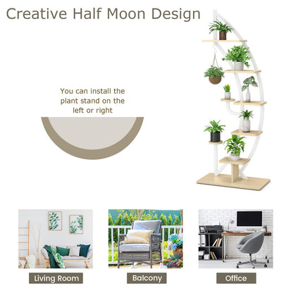 COMFOTEU 5-Tier Plant Stand, Metal Flower Stand, Plant Stand with Anti-Tipping, Flower Stand with 7 Levels & 1 Hook, Display Shelf for Garden Balcony Living Room, White (1 Piece)