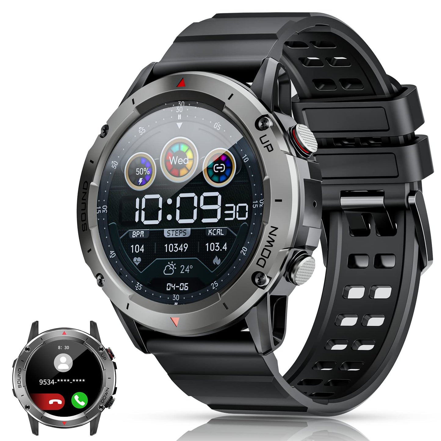Men's smartwatch with phone function 1.39" DIY HD full touchscreen watch fitness tracker 30+ sport modes activity tracker IP68 waterproof wristwatch with sleep monitor pedometer message reminder