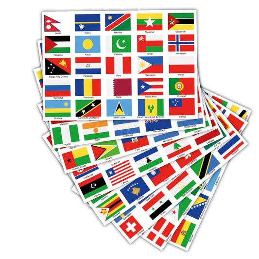 200 country flags sticker set on 8 A4 sheets, each flag 4.9x3.3cm, for model making, bikes, cars, motorcycles, decoration countries R108 (XXL Worldwide)