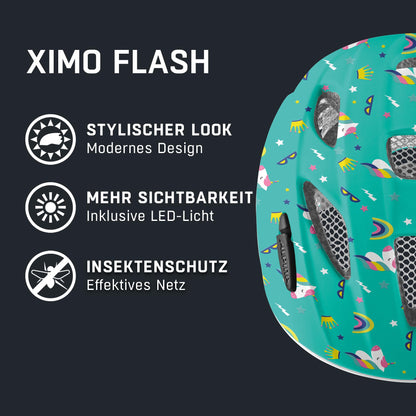 ALPINA XIMO - Lightweight, secure & impact-resistant bike helmet with LED light for children, Unicorn Gloss, 45-49 cm