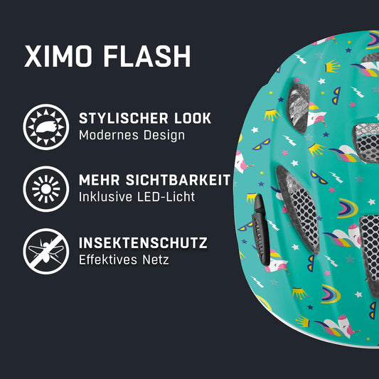 ALPINA XIMO - Lightweight, secure & impact-resistant bike helmet with LED light for children, Unicorn Gloss, 45-49 cm