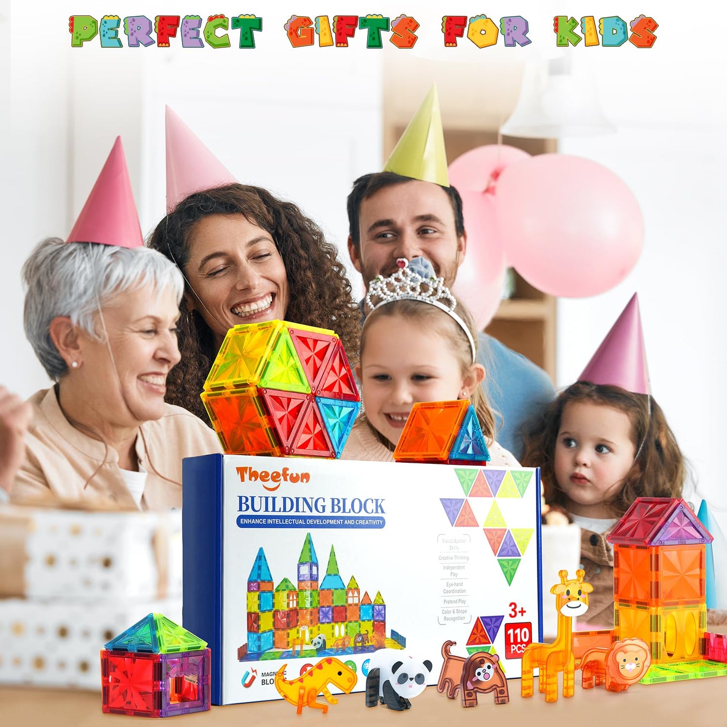 Theefun Magnetic Building Blocks 110 Pieces, Magnetic Blocks Magnetic Toys Magnet Toy for Kids Magnets Building Blocks Children's Toys Gift for 3 4 5 6 7 8 Years Old Boys and Girls