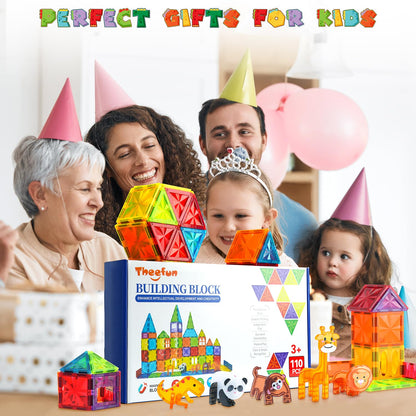 Theefun Magnetic Building Blocks 110 Pieces, Magnetic Blocks Magnetic Toys Magnet Toy for Kids Magnets Building Blocks Children's Toys Gift for 3 4 5 6 7 8 Years Old Boys and Girls