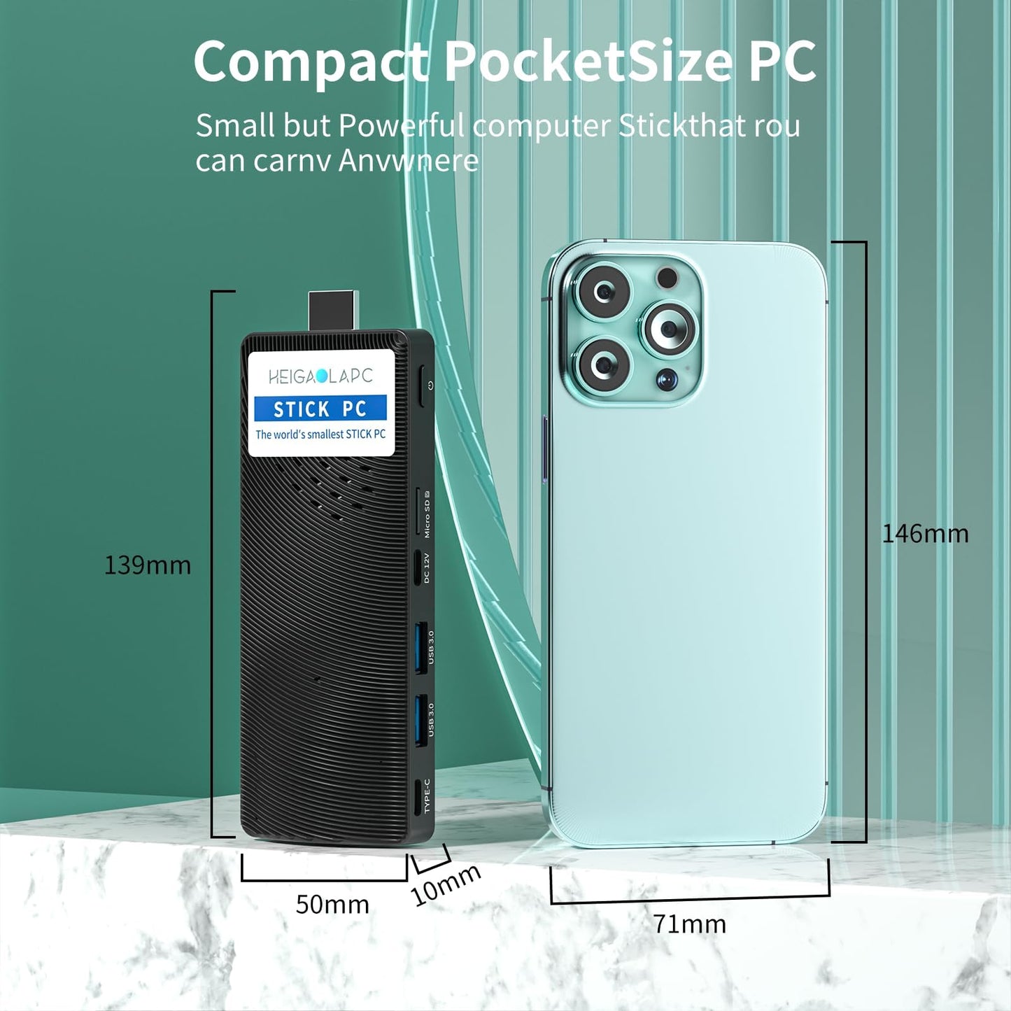 HEIGAOLAPC PC Stick Win 11 Pro, Celeron J4125 8GB DDR4 RAM 128GB eMMC Fanless Mini Computer, Dual WiFi 5.0/BT5.2/4K 60Hz/USB PD3.0 Business Office Industrial IOT Media Home Micro PC