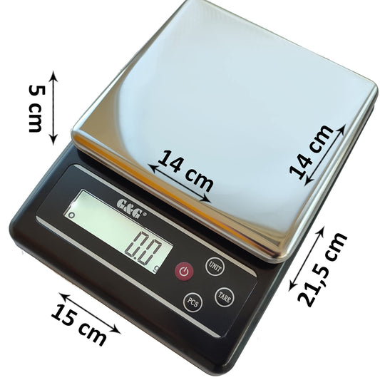 G&G KF-B kitchen scales, 6kg -3kg / 0.1g adjustable auto off, digital scale with power adapter and batteries (3kg / 0.1g (KF3000B))