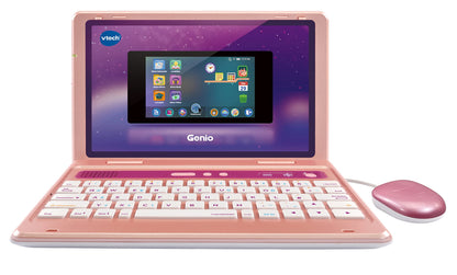 Vtech Genio Learning Laptop in pink - a learning computer with internet access, text program, and educational content on letters, words, math, logic, and more - for children aged 5-12 years.