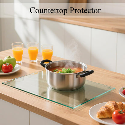 Hacaroa 4-Piece Tempered Glass Cutting Board Set with Rubber Feet, Rectangular Non-Slip Cutting Board, Durable Clear Glass Tray for Kitchen Countertop, Table, 2 Sizes