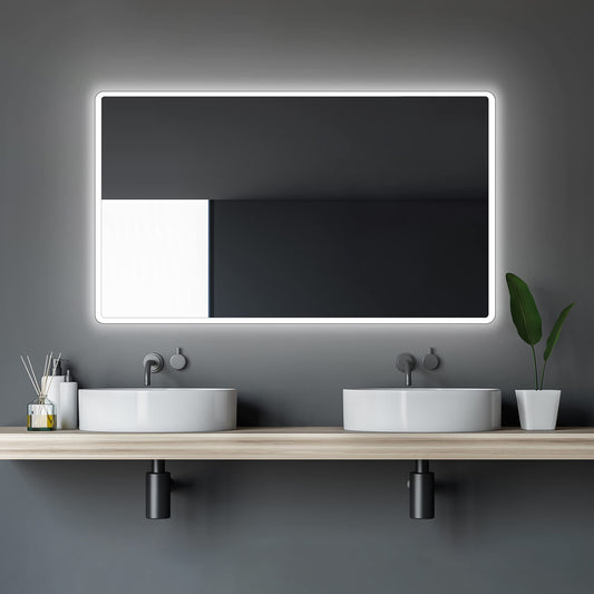Talos Moon bathroom mirror with lighting 120x70 cm - Illuminated bathroom mirror - moisture-resistant due to aluminum frame - Light color Neutral White