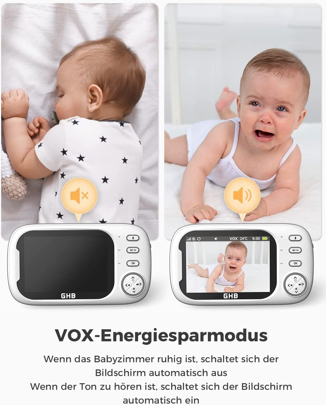 GHB Baby Monitor with Camera 3.5 Inch Video Baby Monitor with VOX Mode Night Vision Two-Way Talk Lullabies.