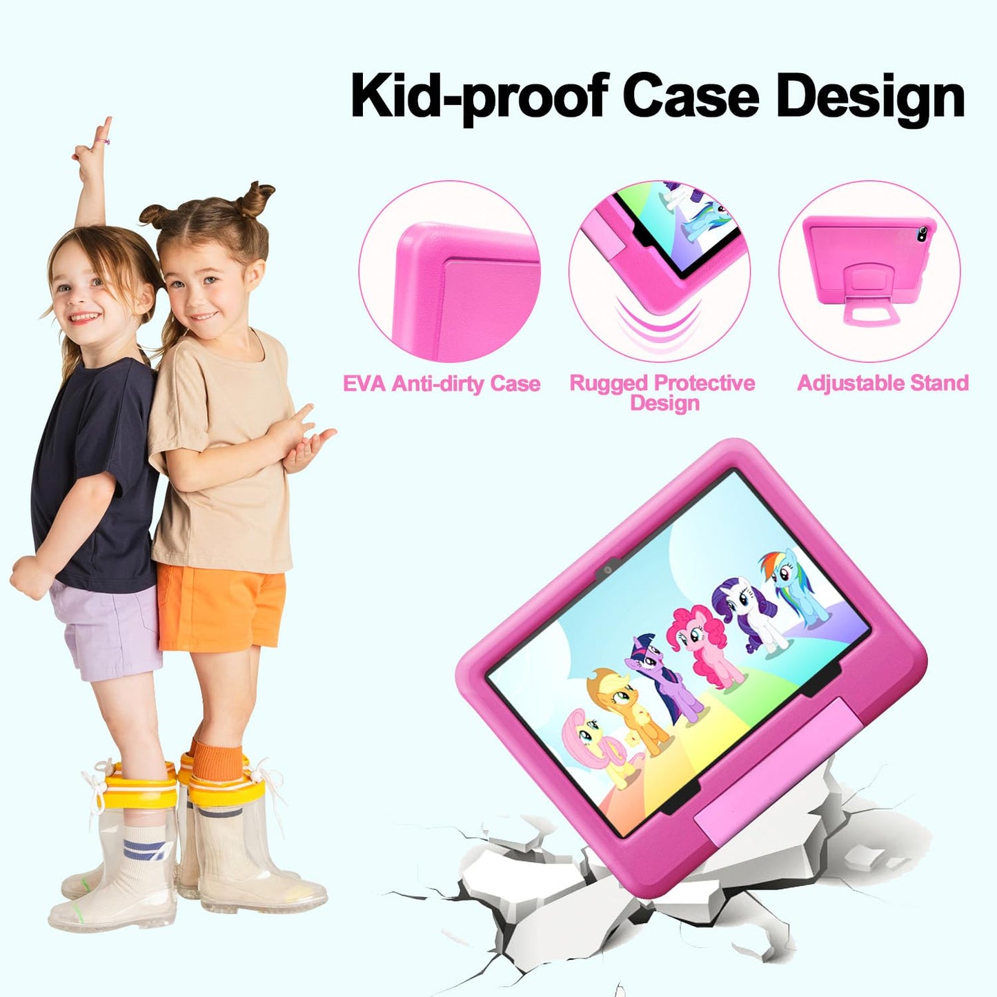 Kids Tablet, Octa Core 10-inch Touchscreen Tablet, 4 GB RAM + 64 GB ROM Android 12 Learning Tablet with Case, WiFi, Parental Control, Dual Cameras, Games, Bluetooth, Learning Tablet - Children's Tablet (Pink)