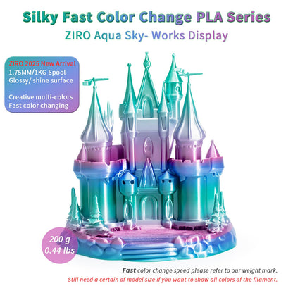 ZIRO Silk Multicolor 3D Printer Filament, Silk Rainbow PLA Filament 1.75mm, Fast Gradient PLA 1kg for Most 3D Printers, Dimensional Accuracy +/-0.03mm, Aqua Sky