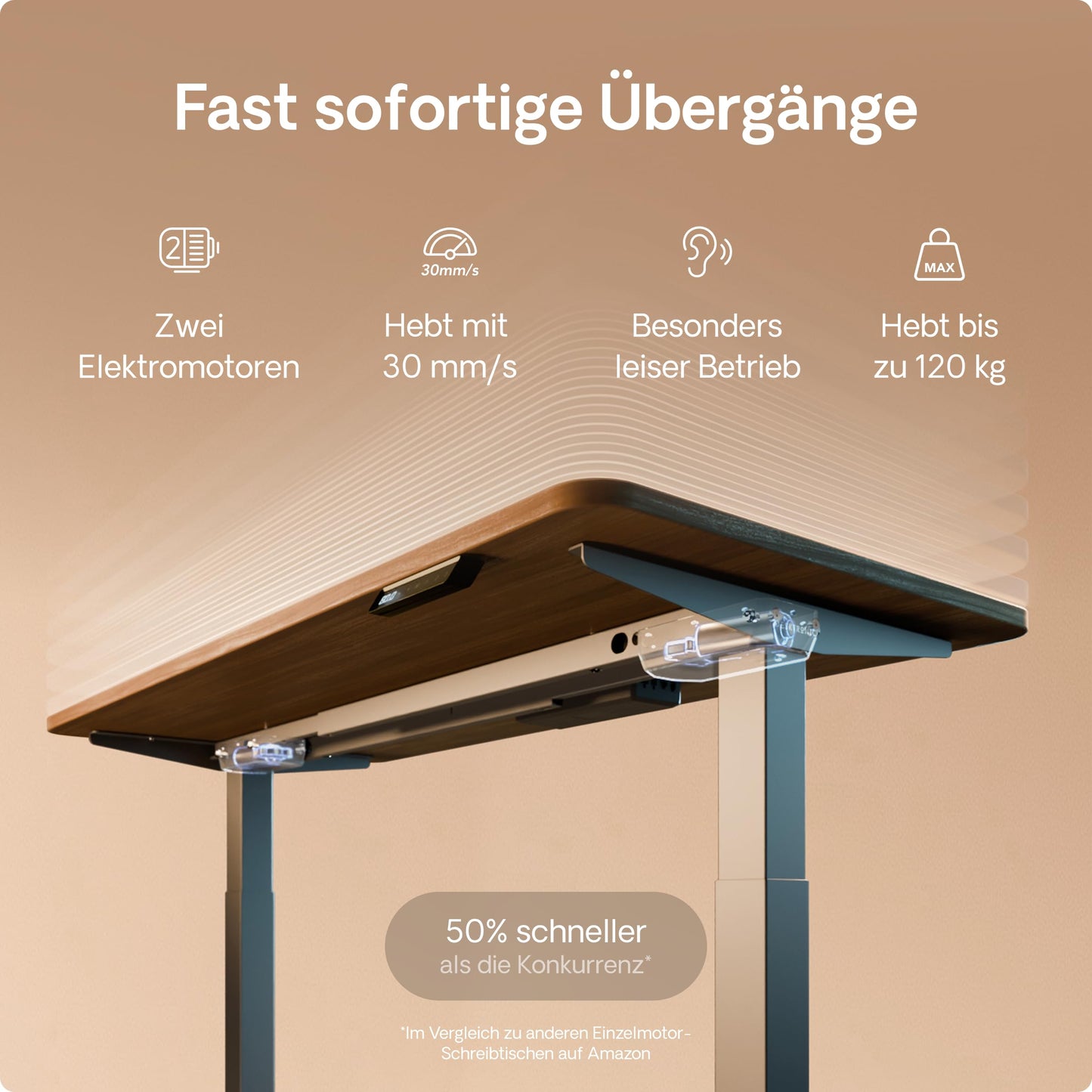 Desktronic Homeone height-adjustable desk 140 × 70 cm - Electric desk with two electric motors, touchscreen control, and integrated USB-A and USB-C charging ports.