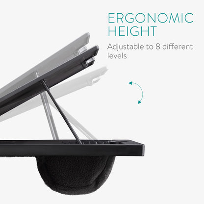 Navaris plastic laptop table tray - bed sofa mat for tablet - 37.6x28x5.8cm laptop pad cushion - 8 different levels - black