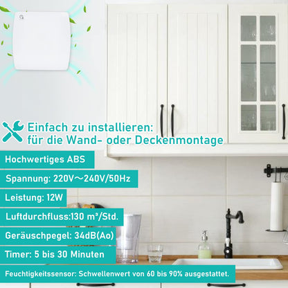Ikodom bathroom fan 100mm with humidity sensor and backdraft damper timer, ceiling and wall mounted exhaust fan for kitchen, attic and basement, quiet, white.