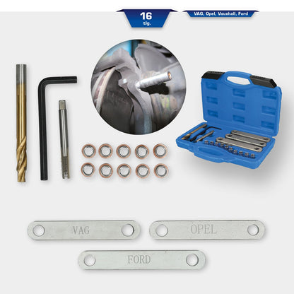 BRILLIANT TOOLS BT701100 16-piece brake thread repair kit, M9 x 1.25, [Powered by KS TOOLS]
