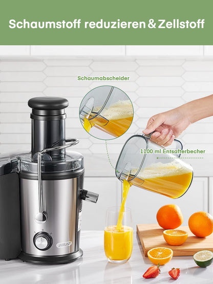 Juicest  Juicer for Vegetables and Fruits, 800W Juicer with 75MM Feeding Chute, Easy to Clean, Stainless Steel 2 Speed Juicer with Brush & Recipe