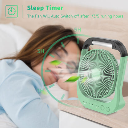 ATEngeus USB Fan, 10000mAh Battery Fan, 4-Speed Table Fan, 8" Camping Fan, 180° Rotation, LED Light, Timer, Portable Fan for Camping, Travel.