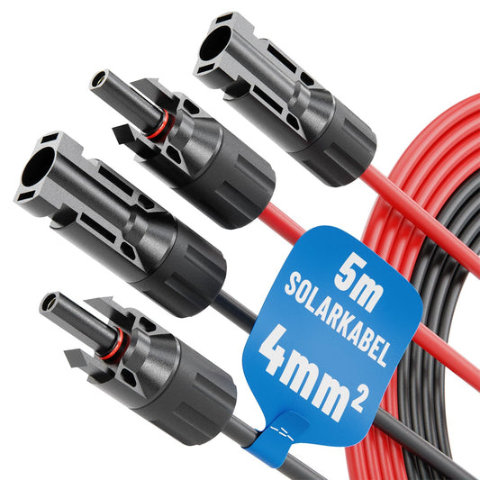2X 5 meters of 4mm2 H1Z2Z2-K solar cable in black & red - UV-resistant PV cable for photovoltaic installation. Solar cable 4mm2 from ABSINA for easy mounting.