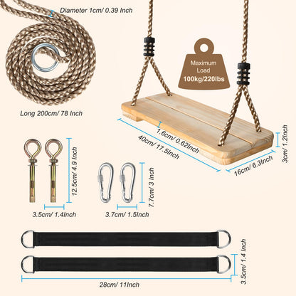 EXTFANS Wooden Swing Outdoor/Indoor | Stable family corner up to 160kg with adjustable ropes | Safe swing seat for kids & adults (40x16x3cm) | For garden, patio, balcony