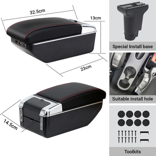 YJYWZH armrest compatible with Fiat 500 center console storage box Rotatable with drink holder Double layer retrofit parts