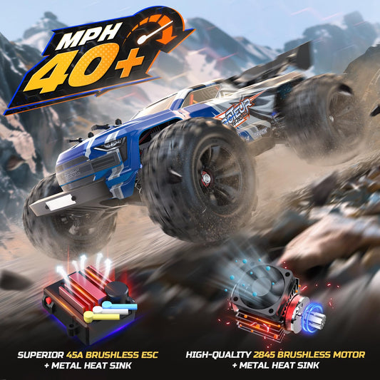 DEERC H16E Remote Control Car 1:16 Brushless Motor 70 km/h, 4WD High-Speed Racing Car with 2 Batteries for 40 Min Runtime, 2.4GHz RC Car for Adults and Kids