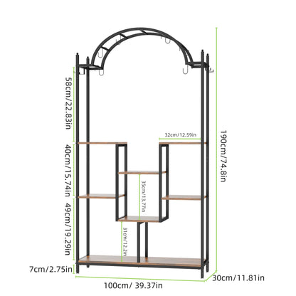 unho 5-tier flower stand with 16 hooks, plant shelf 190cm tall plant stand flower rack for indoor balcony floor living room