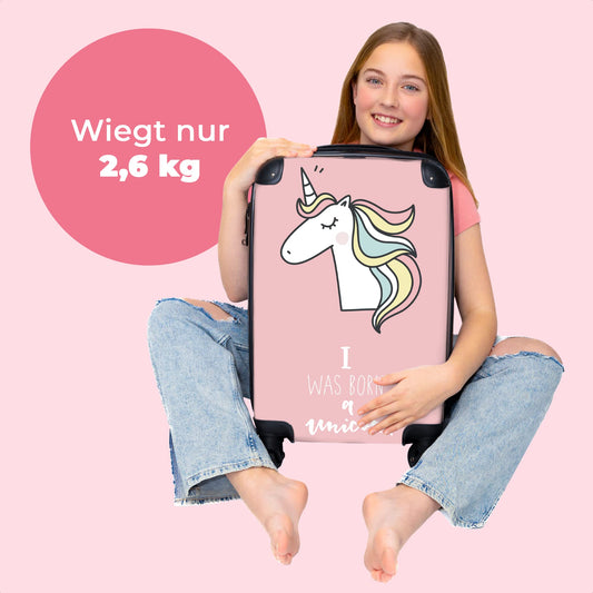 NoBoringSuitcases.com® Carry-On Suitcase for Kids - Girls' Suitcase, Travel Suitcase for Kids, Lightweight, 4 Wheels, with Unicorn Design, Combination Lock, UV-Resistant, 55cm-35cm-20cm