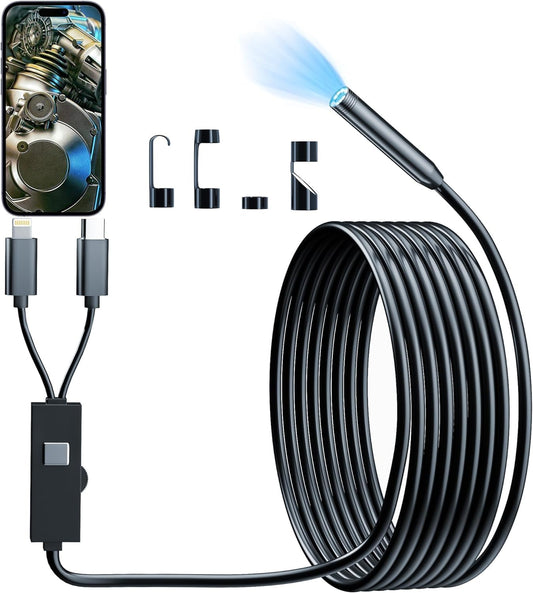 Endoscope camera with light, Colofree HD endoscope camera for phone Waterproof IP67 No WiFi No charging required Inspection camera Drain camera for Android & iOS (16.4 FT/5M)