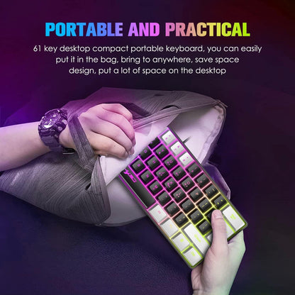 HXSJ V700 Gaming Keyboard and Mouse Set, 60% Compact Keyboard, 61 keys, TKL Layout, RGB Lighting, Optical Gaming Sensor Mouse with 7 buttons, 7-color LED light, Up to 3600 DPI, for PC, Mac-Black