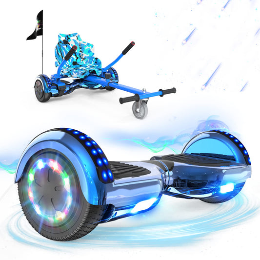RCB Hoverboards with seat hoverkart complete for kids, skateboard with set, hoverboards with LED lights and Bluetooth, gift for kids.