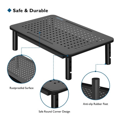 BONTEC Monitor Stand with Drawer, 3 Height Adjustable Monitor Riser for Desk with Mesh Platform for Monitor, Laptop, Computer, iMac, Printer up to 20 kg, Cable Ties Included