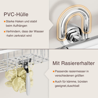 Shower Caddy without Drilling, Hanging Shower Shelf - Shower Caddy for Hanging Shampoo Holder for Shower, Shower Basket without Drilling Shower Holder Shower Shelf Bathroom Rack Soap Holder SS304 Stainless Steel 30x13x8.5cm