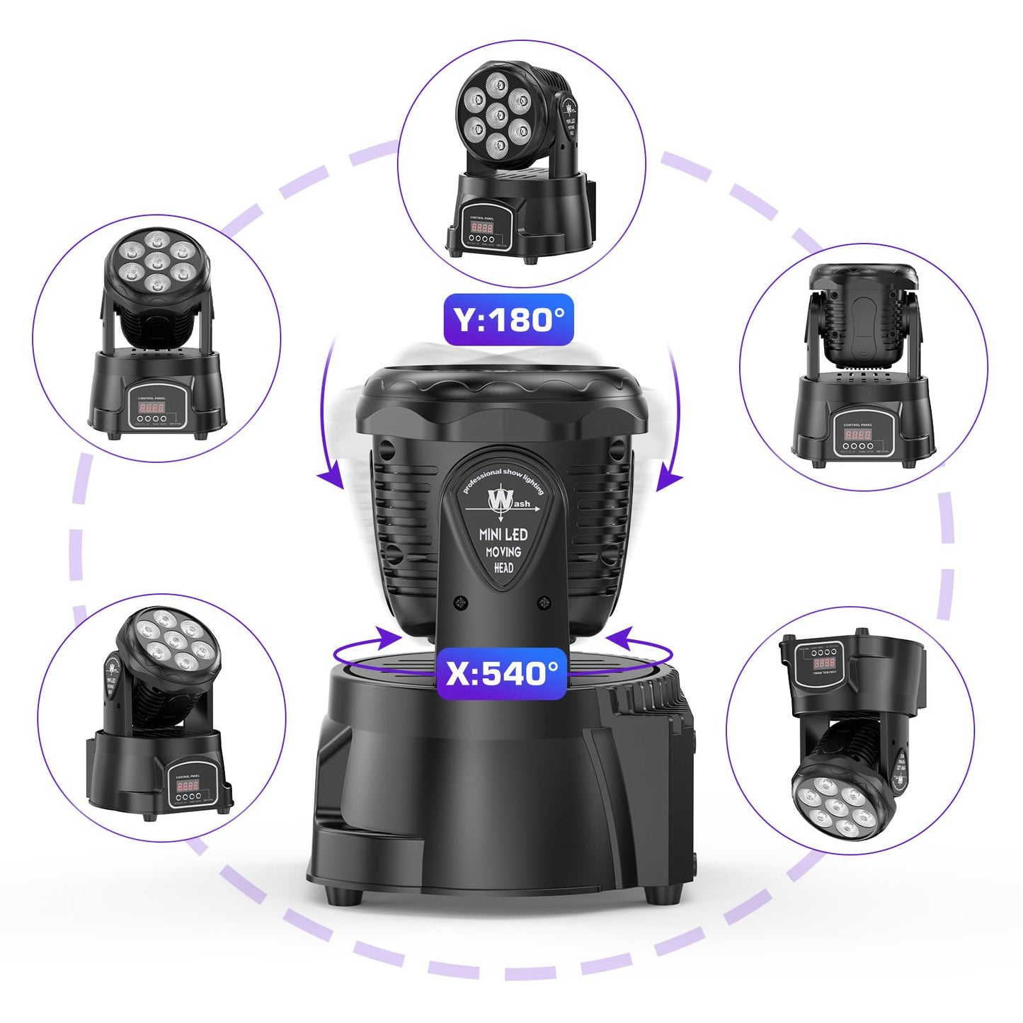 2 pack 7X15W Moving Head Wash LED lights with dmx512 RGBW, 5 control modes, 4 in 1 DJ lights for live events, bar, karaoke, Christmas, Halloween, home parties, weddings.