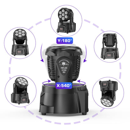 2 pack 7X15W Moving Head Wash LED lights with dmx512 RGBW, 5 control modes, 4 in 1 DJ lights for live events, bar, karaoke, Christmas, Halloween, home parties, weddings.
