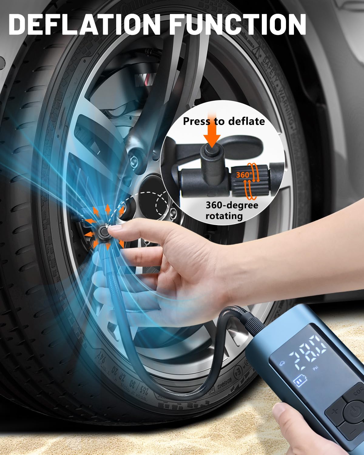 Portable air compressor mini tire pump 12V 6000mAh rechargeable electric compressor bike pump 140PSI air pump with gauge for car bike motorcycle balls, auto off, USB power bank