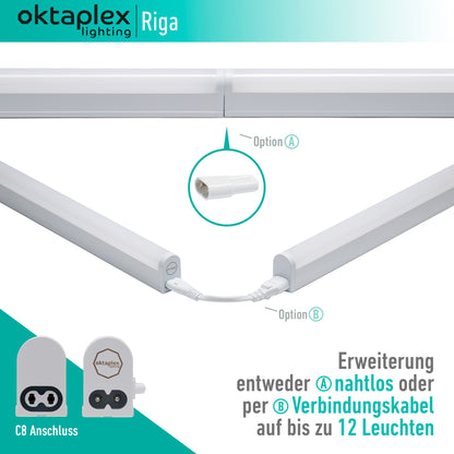 Octaplex Riga LED under cabinet light for kitchen 84cm neutral white 4000K light strip expandable under cabinet light 1270 lumens 12.7W 230V with switch.