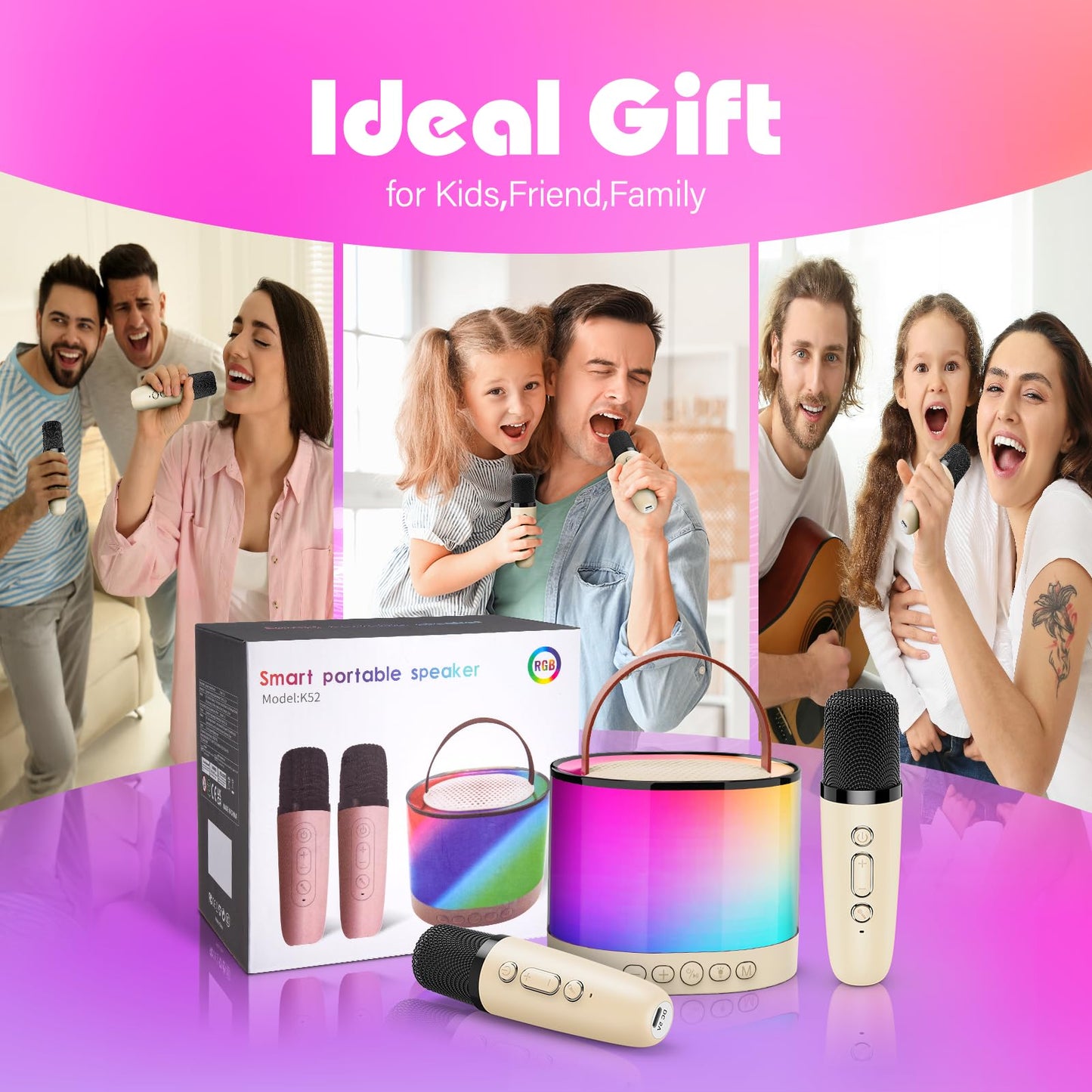 Grail girl gifts 3-12 years, mini karaoke machine with 2 kids microphones Bluetooth toy for girls and boys ages 3-12. Karaoke microphone gifts for kids.