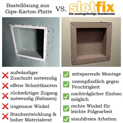 slotfix® tileable ready-to-install wall niche 60x30x10cm as a shower shelf in drywall provides more storage space in bathroom & Co. Exclusive storage with center divider.