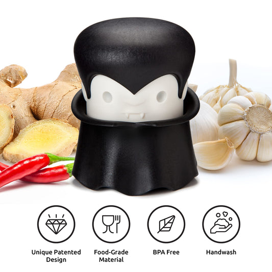OTOTO Gracula Garlic Crusher - Garlic Chopper & Peeler - Garlic Press Dracula Easy to Use - Twister No BPA - Easy to Clean & Dishwasher Safe - Halloween Decor