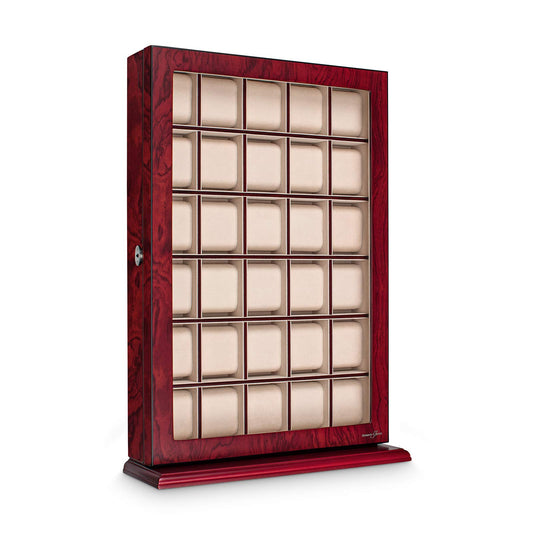 Hermann Jäckle - Watch display case Augsburg I Display case for 30 watches I Wooden watch box I Red watch case with Bubinga decor I Watch storage I Watch box for wristwatches I Lockable watch box