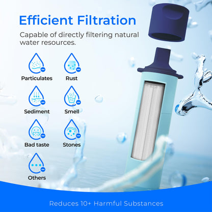 Waterdrop Water Filter Outdoor - Removes 99.99% of Bacteria, Survival Camping Filter System with Gravity Water Bag for Emergencies, Hiking, Travel (Light Blue)